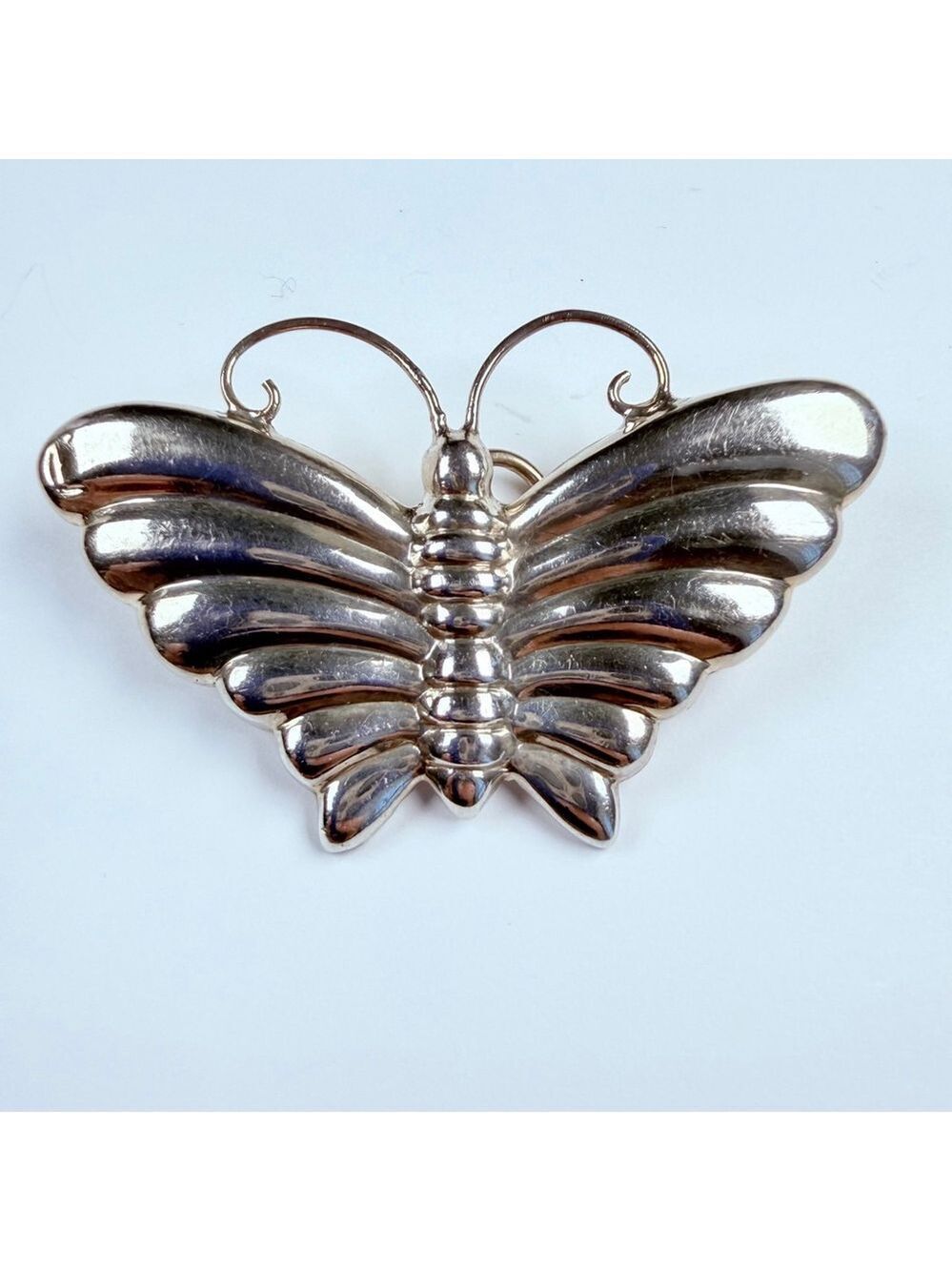 Large Puffy Butterfly Moth Repousse 925 Sterling Silver VTG Pendant Pin Brooch